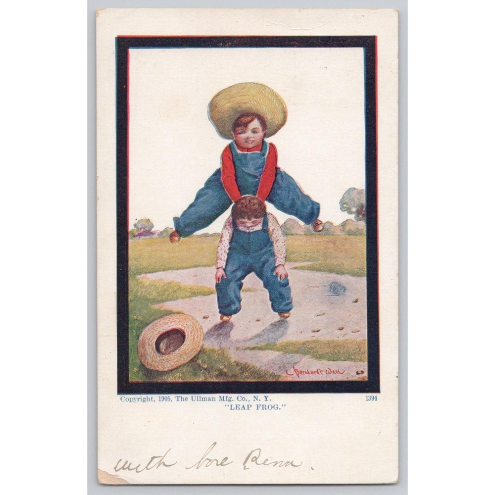 Bernhard Wall Signed Artist Children's Humor "Leap Frog" 1907 Posted Postcard‎